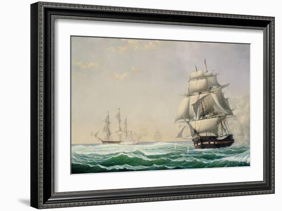 The United States Frigate 'President' Engaging the British Squadron in 1815, 1850 (Oil on Canvas)-Fitz Henry Lane-Framed Giclee Print