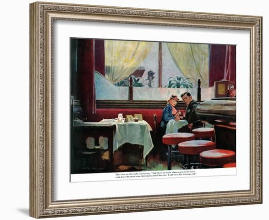 The Unsuspected  - Saturday Evening Post "Leading Ladies", August 11, 1945 pg.11-Austin Briggs-Framed Giclee Print