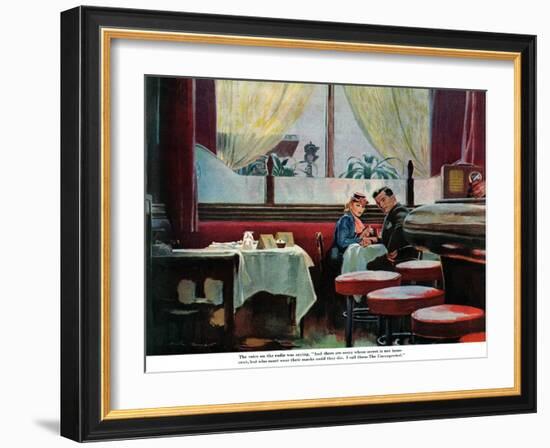 The Unsuspected  - Saturday Evening Post "Leading Ladies", August 11, 1945 pg.11-Austin Briggs-Framed Giclee Print