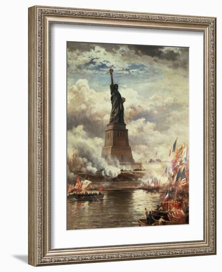 The Unveiling of the Statue of Liberty, Enlightening the World, 1886-Edward Moran-Framed Giclee Print