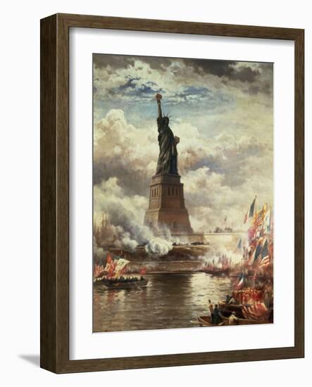 The Unveiling of the Statue of Liberty, Enlightening the World, 1886-Edward Moran-Framed Giclee Print