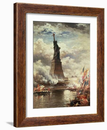 The Unveiling of the Statue of Liberty, Enlightening the World, 1886-Edward Moran-Framed Giclee Print