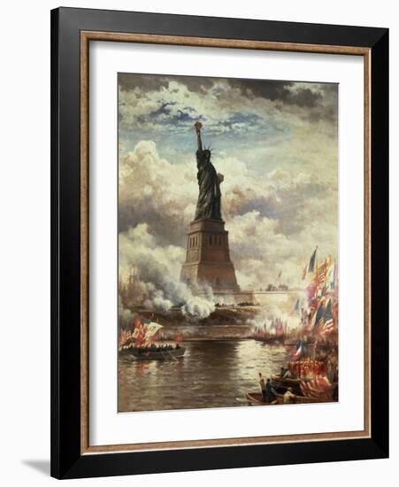 The Unveiling of the Statue of Liberty, Enlightening the World, 1886-Edward Moran-Framed Giclee Print