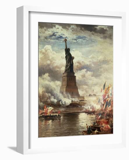 The Unveiling of the Statue of Liberty, Enlightening the World, 1886-Edward Moran-Framed Giclee Print