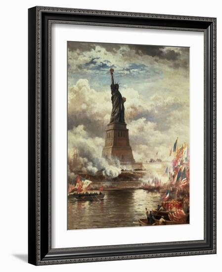 The Unveiling of the Statue of Liberty, Enlightening the World, 1886-Edward Moran-Framed Giclee Print