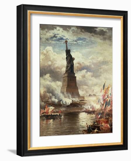 The Unveiling of the Statue of Liberty, Enlightening the World, 1886-Edward Moran-Framed Giclee Print