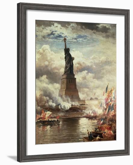 The Unveiling of the Statue of Liberty, Enlightening the World, 1886-Edward Moran-Framed Giclee Print