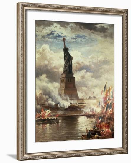 The Unveiling of the Statue of Liberty, Enlightening the World, 1886-Edward Moran-Framed Giclee Print