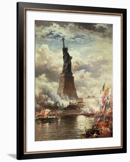 The Unveiling of the Statue of Liberty, Enlightening the World, 1886-Edward Moran-Framed Giclee Print