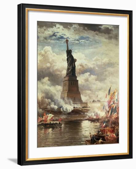 The Unveiling of the Statue of Liberty, Enlightening the World, 1886-Edward Moran-Framed Giclee Print