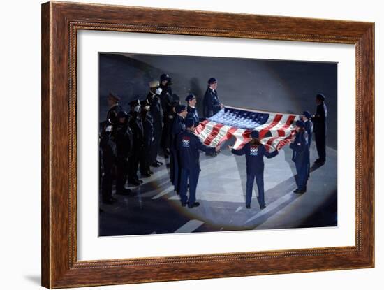 The Us Olympic Team Holds the American Flag That Flew over the Ground Zero-null-Framed Premium Photographic Print