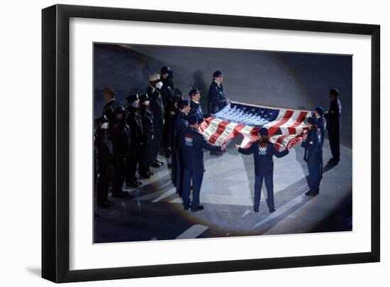 The Us Olympic Team Holds the American Flag That Flew over the Ground Zero-null-Framed Premium Photographic Print