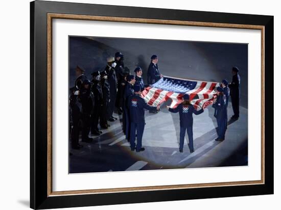 The Us Olympic Team Holds the American Flag That Flew over the Ground Zero-null-Framed Premium Photographic Print