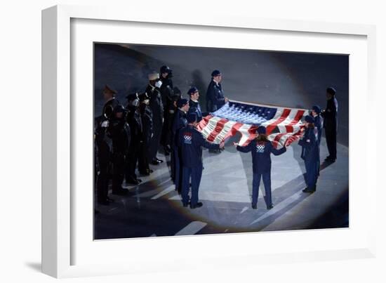The Us Olympic Team Holds the American Flag That Flew over the Ground Zero-null-Framed Premium Photographic Print