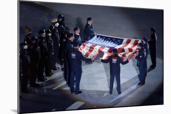 The Us Olympic Team Holds the American Flag That Flew over the Ground Zero-null-Mounted Premium Photographic Print