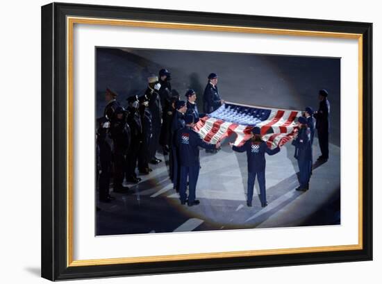 The Us Olympic Team Holds the American Flag That Flew over the Ground Zero-null-Framed Premium Photographic Print