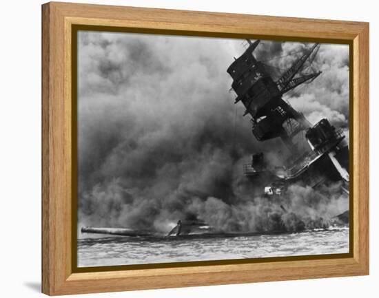 The USS Arizona Burning after the Japanese Attack on Pearl Harbor, Dec. 7, 1941-null-Framed Premier Image Canvas