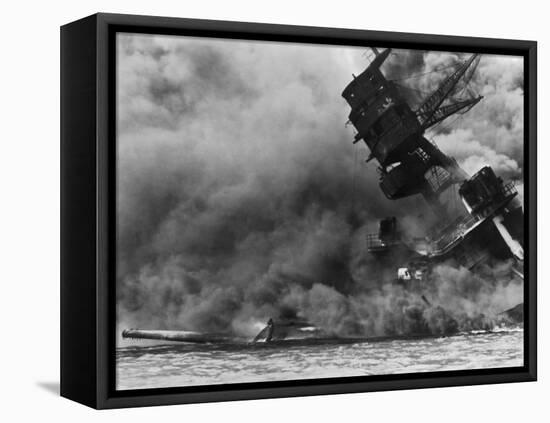The USS Arizona Burning after the Japanese Attack on Pearl Harbor, Dec. 7, 1941-null-Framed Premier Image Canvas