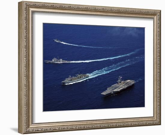 The USS Bunker Hill, the USNS Rainier, And the BAP Carvajal Break Away-Stocktrek Images-Framed Photographic Print