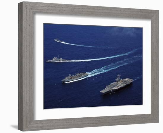 The USS Bunker Hill, the USNS Rainier, And the BAP Carvajal Break Away-Stocktrek Images-Framed Photographic Print