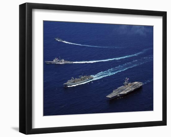 The USS Bunker Hill, the USNS Rainier, And the BAP Carvajal Break Away-Stocktrek Images-Framed Photographic Print