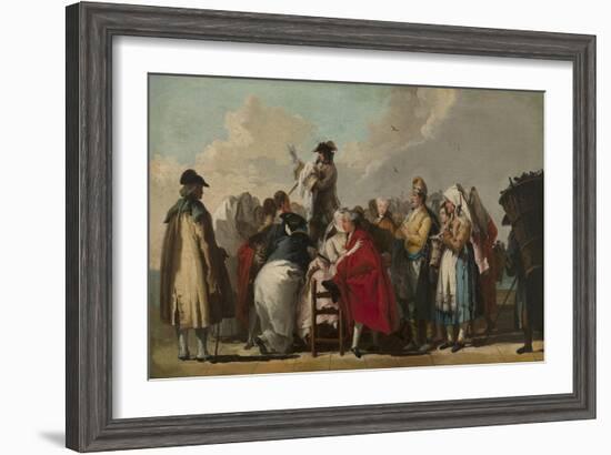 The Venetian Charlatan, Ca 1764-1765-Giandomenico Tiepolo-Framed Giclee Print