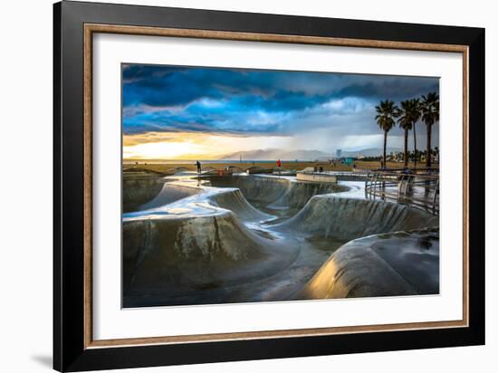 The Venice Skate Park at Sunset, in Venice Beach, Los Angeles, California.-Jon Bilous-Framed Photographic Print