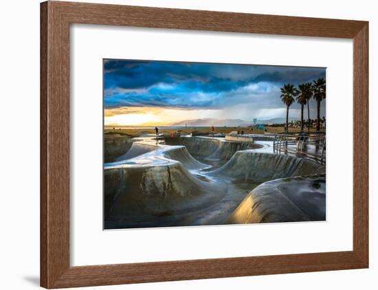 The Venice Skate Park at Sunset, in Venice Beach, Los Angeles, California.-Jon Bilous-Framed Photographic Print