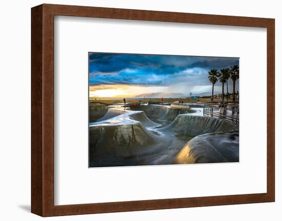 The Venice Skate Park at Sunset, in Venice Beach, Los Angeles, California.-Jon Bilous-Framed Photographic Print