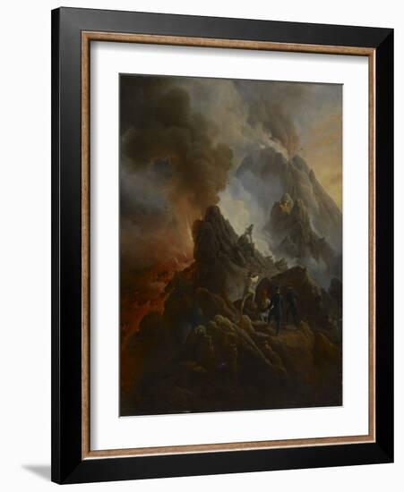 The Vesuvius Erupting, the Artist and His Father, Carle Vernet, in the Foreground., C. 1822 (Oil On-Emile Jean Horace Vernet-Framed Giclee Print