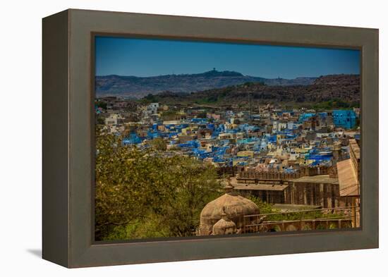 The View from Mehrangarh Fort of the Blue Rooftops in Jodhpur, the Blue City, Rajasthan-Laura Grier-Framed Premier Image Canvas