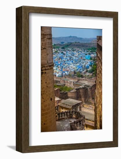 The View from Mehrangarh Fort of the Blue Rooftops in Jodhpur, the Blue City, Rajasthan-Laura Grier-Framed Photographic Print