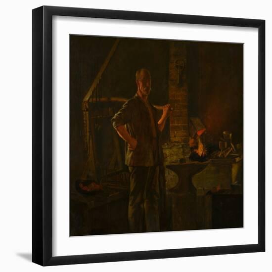 The Village Blacksmith, C.1900 (Oil on Canvas)-John George Brown-Framed Giclee Print