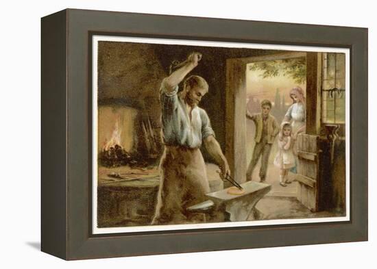 The Village Blacksmith in His Smithy-Herbert Dicksee-Framed Stretched Canvas