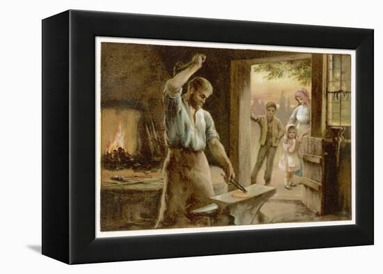 The Village Blacksmith in His Smithy-Herbert Dicksee-Framed Stretched Canvas