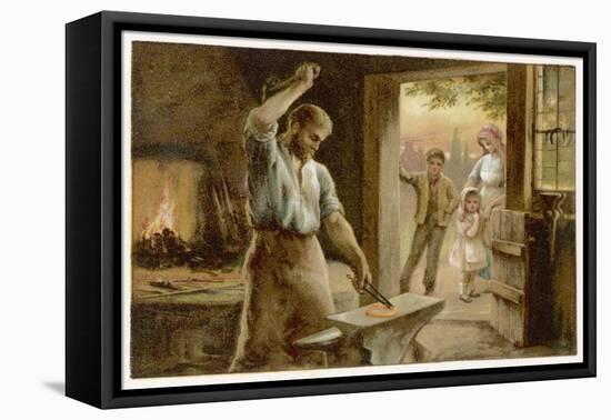 The Village Blacksmith in His Smithy-Herbert Dicksee-Framed Stretched Canvas