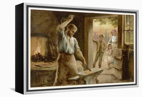 The Village Blacksmith in His Smithy-Herbert Dicksee-Framed Stretched Canvas