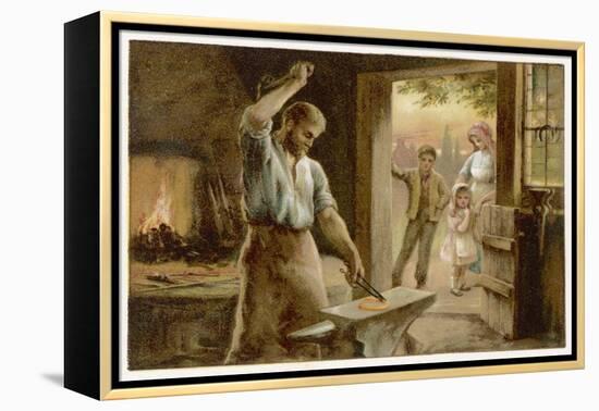 The Village Blacksmith in His Smithy-Herbert Dicksee-Framed Stretched Canvas