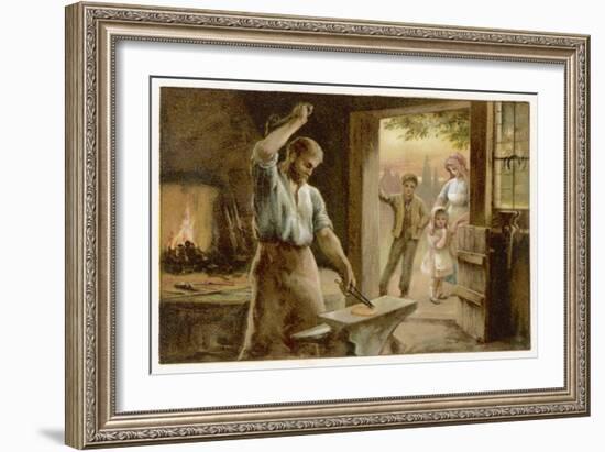 The Village Blacksmith in His Smithy-Herbert Dicksee-Framed Art Print