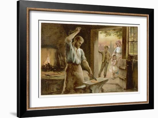 The Village Blacksmith in His Smithy-Herbert Dicksee-Framed Art Print