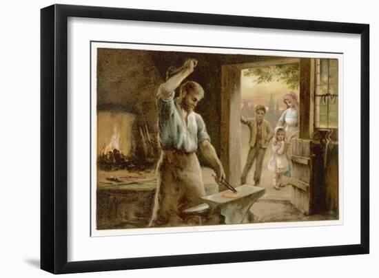 The Village Blacksmith in His Smithy-Herbert Dicksee-Framed Art Print