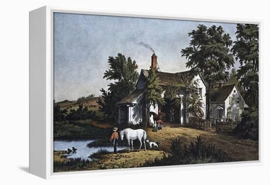 The Village Blacksmith-Currier & Ives-Framed Premier Image Canvas