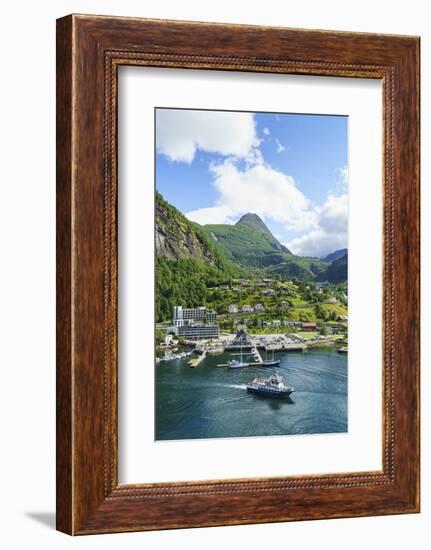 The Village of Geiranger Is an Improtant Cruise Ship Port at the Head of Geirangerfjord, Norway-Amanda Hall-Framed Photographic Print