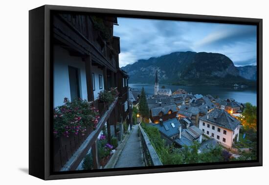 The Village of Hallstatt Illuminated at Dusk, Hallstattersee, Oberosterreich (Upper Austria)-Doug Pearson-Framed Premier Image Canvas