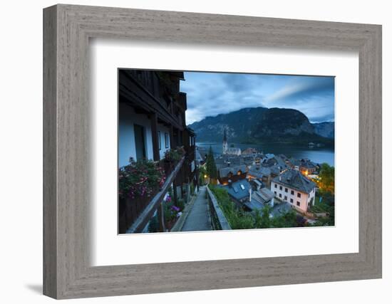 The Village of Hallstatt Illuminated at Dusk, Hallstattersee, Oberosterreich (Upper Austria)-Doug Pearson-Framed Photographic Print