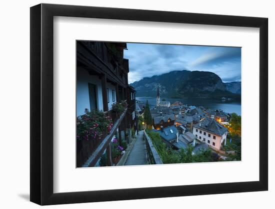 The Village of Hallstatt Illuminated at Dusk, Hallstattersee, Oberosterreich (Upper Austria)-Doug Pearson-Framed Photographic Print