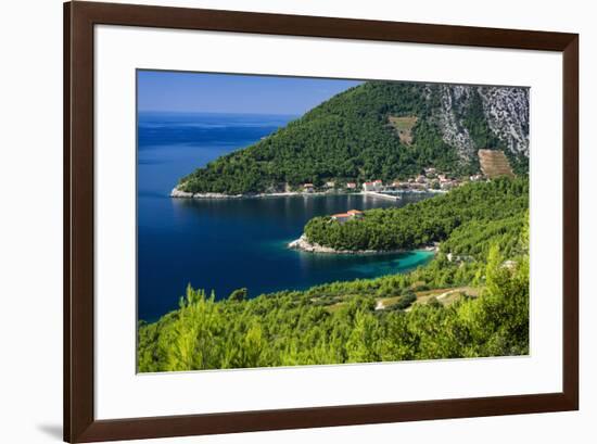 The village of Trstenik on the Peljesac Peninsula above the Adriatic Sea, Dalmatia, Croatia-Russ Bishop-Framed Photographic Print