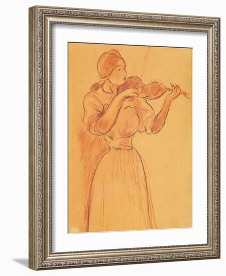 The Violin, 1894 (Pencil and Red Chalk on Paper)-Berthe Morisot-Framed Giclee Print