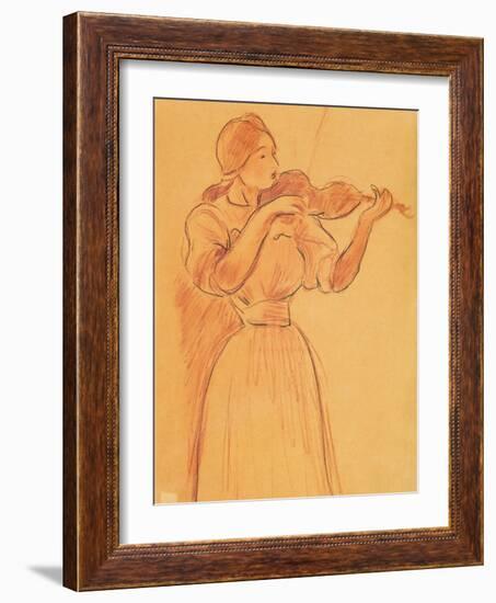 The Violin, 1894 (Pencil and Red Chalk on Paper)-Berthe Morisot-Framed Giclee Print