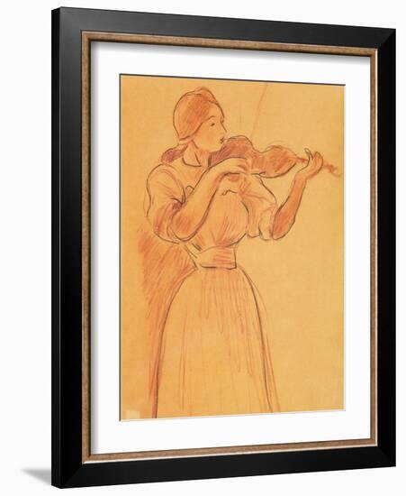 The Violin, 1894 (Pencil and Red Chalk on Paper)-Berthe Morisot-Framed Giclee Print